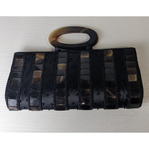 MAD BAGS shell tiles and glass bead evening purse lucite handle as is - Picture 2 of 16